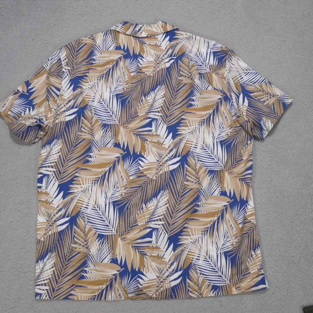 J Crew Floral Button Shirt Mens Large Blue Brown Short Sleeve Camp Shirt